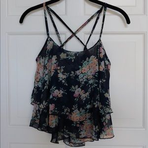 Floral print ruffled tank top